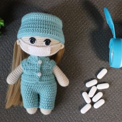 Nurse doll amigurumi crochet pattern doctor doll crochet Eng PDF