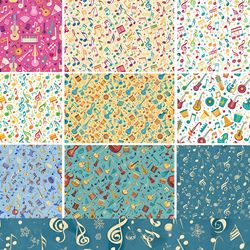Music seamless pattern, Music digital paper - seamless PNG, Music themed scrapbook paper, 10 seamless musical notes.