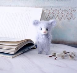 Little fluffy Mouse toy, Cute mouse for Dollhouse, Miniature stuffed animal, Interior soft doll, Gift for mice lovers