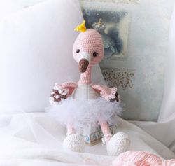 Pink Flamingo Ballerina Doll, Cute Bird Toy, Stuffed Animal Doll, Gift for Little Dancer, Toddlers Nursery Decoration