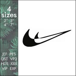 Nike Embroidery Design, shadow swoosh classic logo, 4 sizes