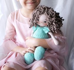 Stuffed Doll in dress, Soft doll for Toddlers girls, Cute companion doll with clothes, Baby Girl Nursery Decor