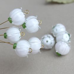 White glass flower beads 3 pc 13 mm handmade lampwork glass flower beads for DIY jewelry making