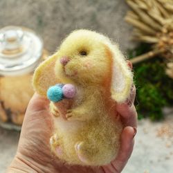Summer bunny Yellow bunny toy Felted toy animals Yellow felted toy