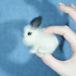 Tiny rabbit. Needle felted animal. White rabbit