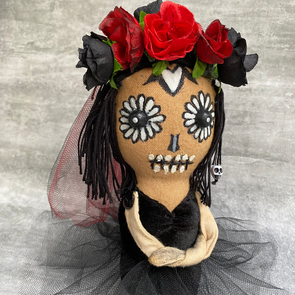 Halloween doll . Sugar skull doll . Handmade Rag doll