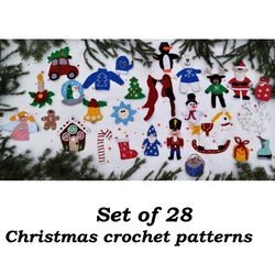 Christmas applique crochet pattern, Set of 28 Christmas amigurumi patterns, Christmas coaster crochet pattern, Garland