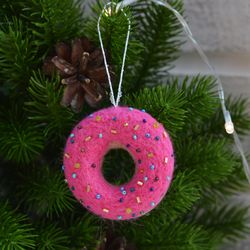 Christmas tree toy donut. Felted donut. Pink donut. Donut ornament
