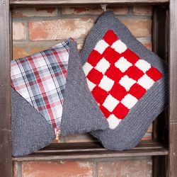 Throw pillowcase set 2pcs. Decorative Hand Knitted Pillowcases. Handmade.