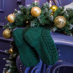 Hand knitted socks green color. Handmade.