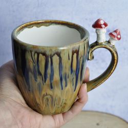 Mushroom mug 12oz, handmade ceramic Amanita tea cup, fairy mug 360ml, toadstool mug, goblincore mug, cottegecore mug.