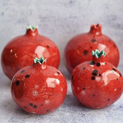 Red ceramic pomegranate, decorative porcelain fruit, vase for dried flowers, jewish pomegranate, rosh hashanah decor.