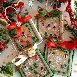 Set of 4 Snowmen Christmas Ornaments cross stitch pattern PDF by CrossStitchingForFun Instant Download