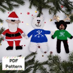 Christmas reindeer crochet pattern, Polar bear crochet pattern, Santa crochet pattern, Crochet Christmas applique