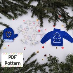 Mini jumper crochet pattern, Snowflake amigurumi, Mitten applique crochet pattern, Christmas coaster crochet pattern