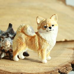 Brooch fawn longhaired chihuahua figurine - brooch or dog show ring clip/number holder, cast plastic, hand-painted