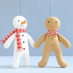 2 PDF Gingerbread Man Doll and Snowman Doll Sewing Patterns Bundles