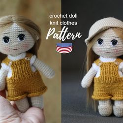 Crochet doll pattern - Sherlock doll with knitting clothes Eng PDF