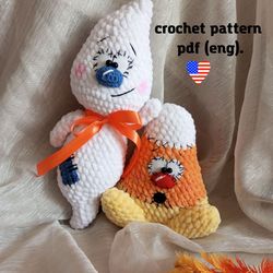 Crochet Halloween Decoration, crochet pattern candy corn, ghost