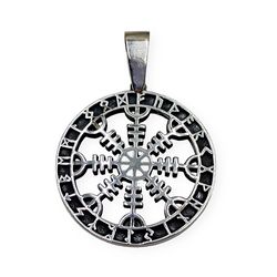 pendant agishjalm amulet, algiz eight-pointed cross in futhark from scandinavian runes, s60122g, sterling silver 925