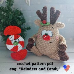 Crochet Pattern Reindeer and Candy, Crochet Christmas decoration