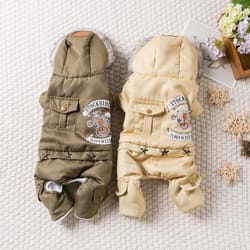 winter warm green dog coat jumpsuit