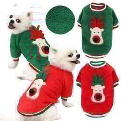 winter pet clothes: soft fleece dog sweater with cute elk print
