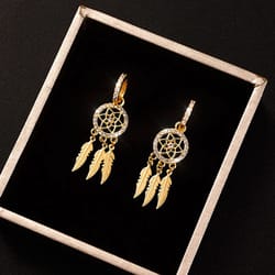 14k gold feather drop earrings for women | high quality jewelry with aaa zircon | trendy & exquisite fine gift for parti