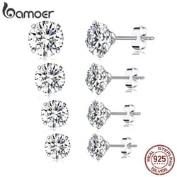 925 sterling silver cz stud earrings: platinum-plated, hypoallergenic, round cubic zirconia sizes 4mm-7mm - bse166