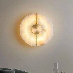 nordic modern marble stone wall lamp, gold copper led sconce light for living room, bedroom, bedside alabaster indoor