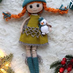 Crochet cute Christmas doll with tiny snowman pattern Eng