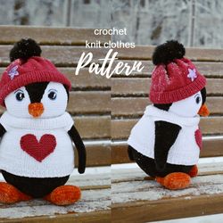 Crochet penguine pattern with knit sweater Eng PDF