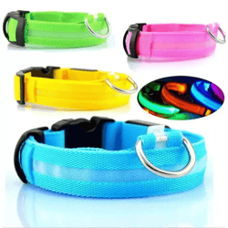 led adjustable dog collar, blinking, flashing, light-up, glow-in-the-dark, waterproof safety collar for pets