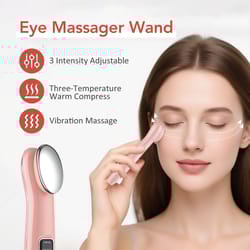 vibration eye massage device, rechargeable hot compress eye massager, eye bags fine lines reduction, dark circles care