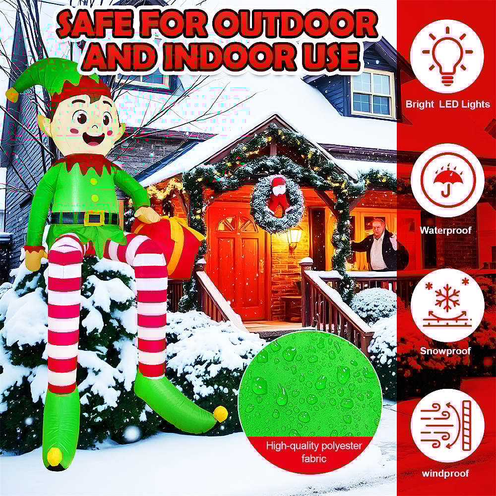 Christmas Inflatable Sitting Elf Builtin LED Outdoor Beam Roof Tree Party Yard Decoration 4