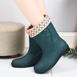 mid calf non slip wear resistance waterproof rain boots - pvc flat round toe fashion thermal rain shoes
