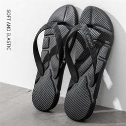 men slippers, fashion black massage flip flops, casual non slip beach slides, comfortable chanclas hombre