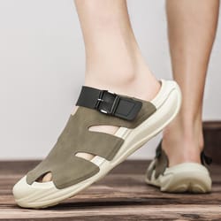 mens shoes, summer sandals for men, comfy garden clogs, indoor wrapped toe, closed toe, non-slip slippers