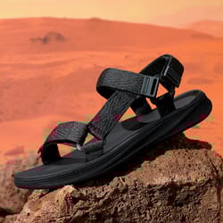 mens black outdoor casual arch support sandals, breathable anti-slip beach holiday sandals, summer sports walking sandal