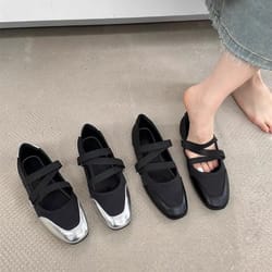 vintage mary jane flats for women, ballet-inspired round-toe slip-on slip resistant work pumps with elastic strap