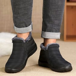 mens snow waterproof boots, warm fur ankle platform slip-on winter shoes, durable plush work footwear