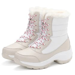 winter women heels boots, waterproof platform ankle boots, plush snow boots, warm outdoor short boots for cold
