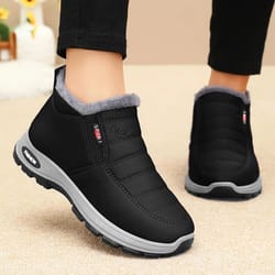 waterproof womens boots, slip on winter snow shoes with plush lining, casual ankle botas for women