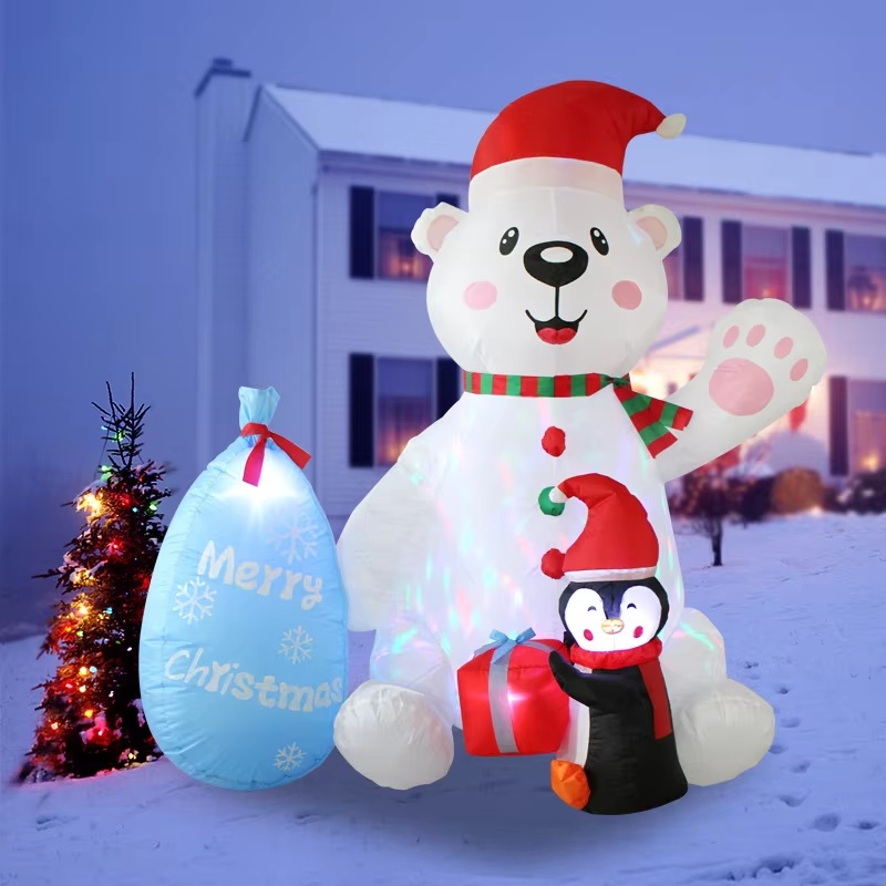 Christmas Inflatable Polar Bear Gift Bags Penguin Outdoor Decoration With LED Rotating Lights Court 0
