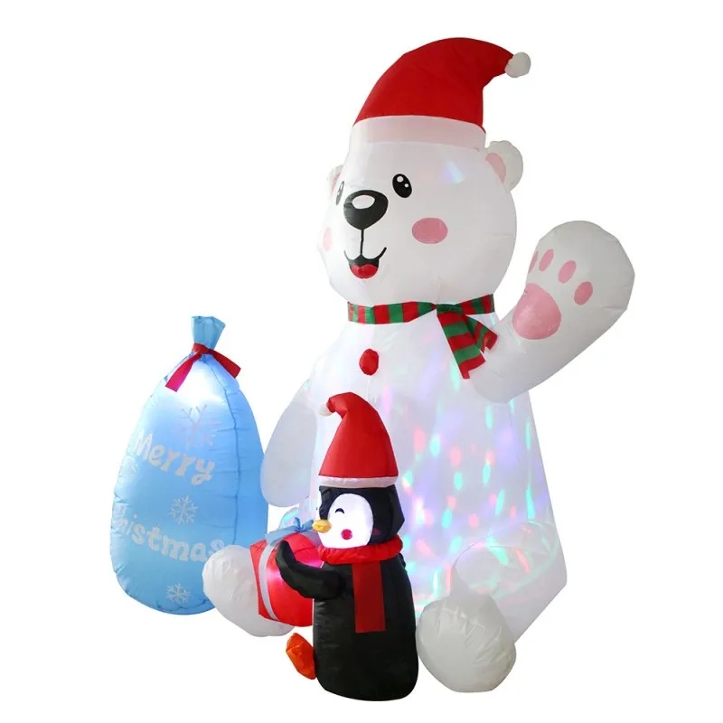 Christmas Inflatable Polar Bear Gift Bags Penguin Outdoor Decoration With LED Rotating Lights Court 1