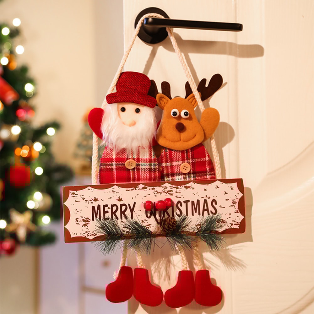 Double Headed Snowman Reindeer Door Pendant Christmas Door Decoration Window Indoor Scene Decoratio 0
