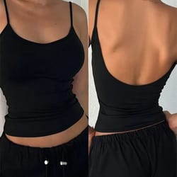 women backless cami crop top, summer solid color sleeveless top, casual streetwear fashion