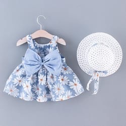 little fresh everyday sweet princess dress with bow, summer new girls dress floral print, adorable daily wear