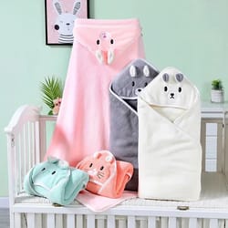 toddler bathrobe warm sleeping swaddle wrap baby hooded bath towels cartoon animal soft towel blanket