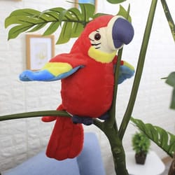 stuffed animal talking parrot, electronic record plush toy, animated macaw bird, repeat what you say, speaking parrot